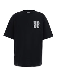 Balenciaga Women Black Crew-Neck T-Shirt With Front And Back Logo In Cotton Women