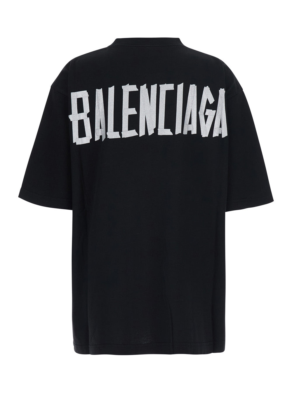 Balenciaga Women Black Crew-Neck T-Shirt With Front And Back Logo In Cotton Women