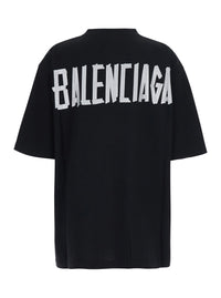 Balenciaga Women Black Crew-Neck T-Shirt With Front And Back Logo In Cotton Women