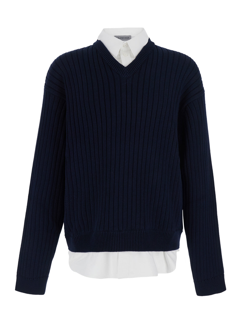 Balenciaga Men Blue Sweater With Multi-Layer Design In Cotton Men