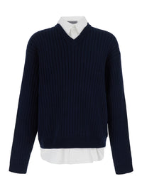 Balenciaga Men Blue Sweater With Multi-Layer Design In Cotton Men