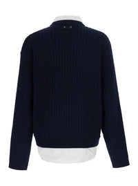 Balenciaga Men Blue Sweater With Multi-Layer Design In Cotton Men