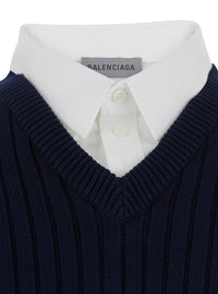 Balenciaga Men Blue Sweater With Multi-Layer Design In Cotton Men