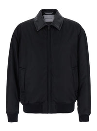 Balenciaga Men Black Bomber Jacket With Shirt Collar And Logo On The Front In Tech Fabric For Men