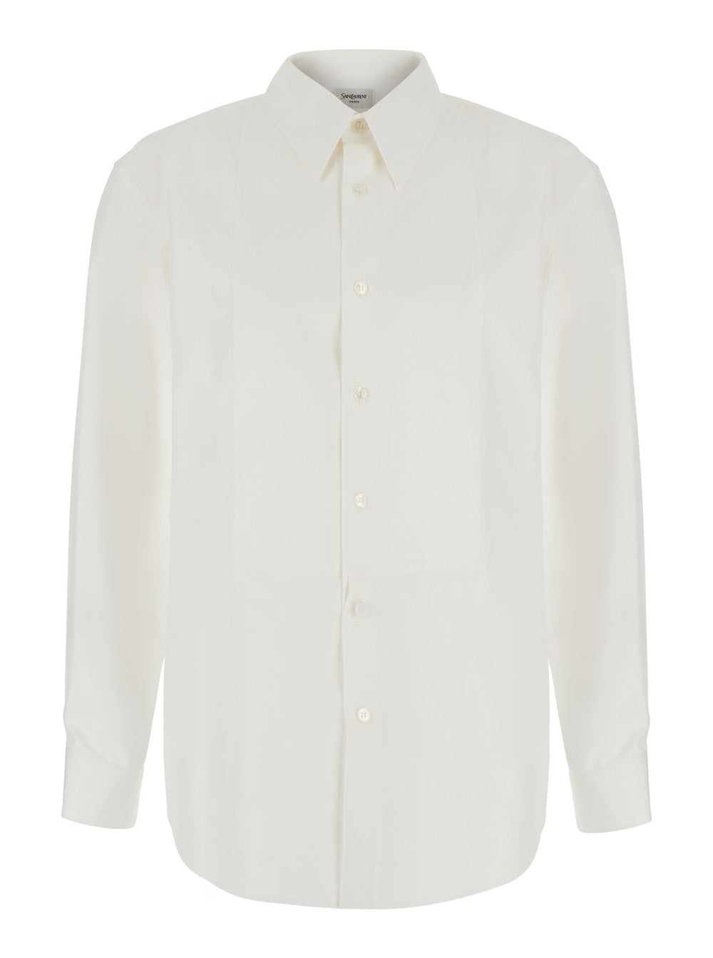 Saint Laurent Men White Shirt With Pointed Collar And Tone-On-Tone Logo In Cotton Men