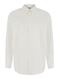 Saint Laurent Men White Shirt With Pointed Collar And Tone-On-Tone Logo In Cotton Men