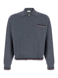 Versace Men Grey Sweater With Classic Collar And Greca Detail On The Front In Wool For Men