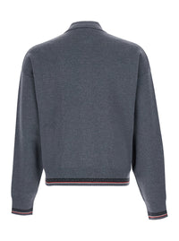 Versace Men Grey Sweater With Classic Collar And Greca Detail On The Front In Wool For Men