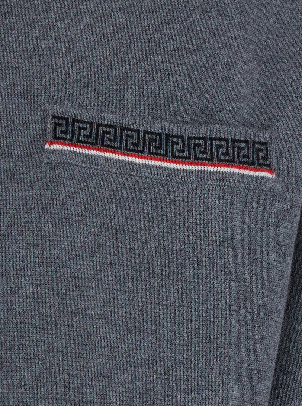 Versace Men Grey Sweater With Classic Collar And Greca Detail On The Front In Wool For Men