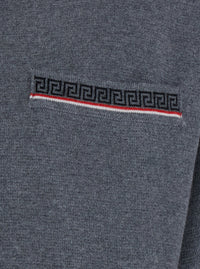 Versace Men Grey Sweater With Classic Collar And Greca Detail On The Front In Wool For Men