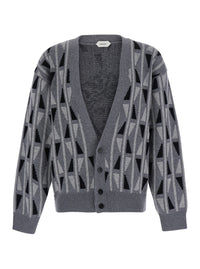 Versace Men Grey Cardigan With Medusa Print On The Back In Wool And Cashmere Blend Men