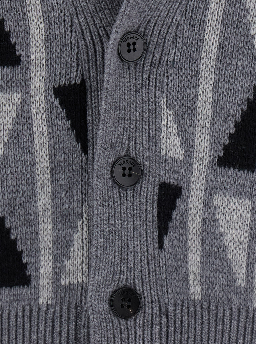 Versace Men Grey Cardigan With Medusa Print On The Back In Wool And Cashmere Blend Men