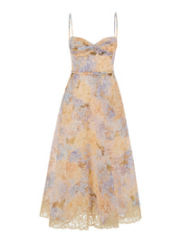 Zimmermann Women 'Valiant' Multicolor Dress With Spaghetti Straps And All-Over Floral Print In Linen And Silk Blend For Women