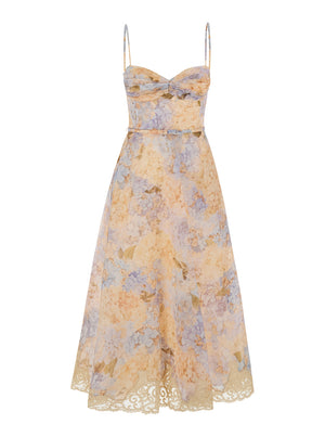 Zimmermann Women 'Valiant' Multicolor Dress With Spaghetti Straps And All-Over Floral Print In Linen And Silk Blend For Women image