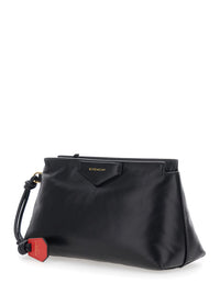 GIVENCHY Givenchy Women Clutch Bag With Flap And Logo In Black Leather Woman