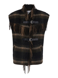 Isabel Marant Etoile Women 'Ginesa' Brown Jacket With Fringe Design And Applied Straps In Fabric For Women