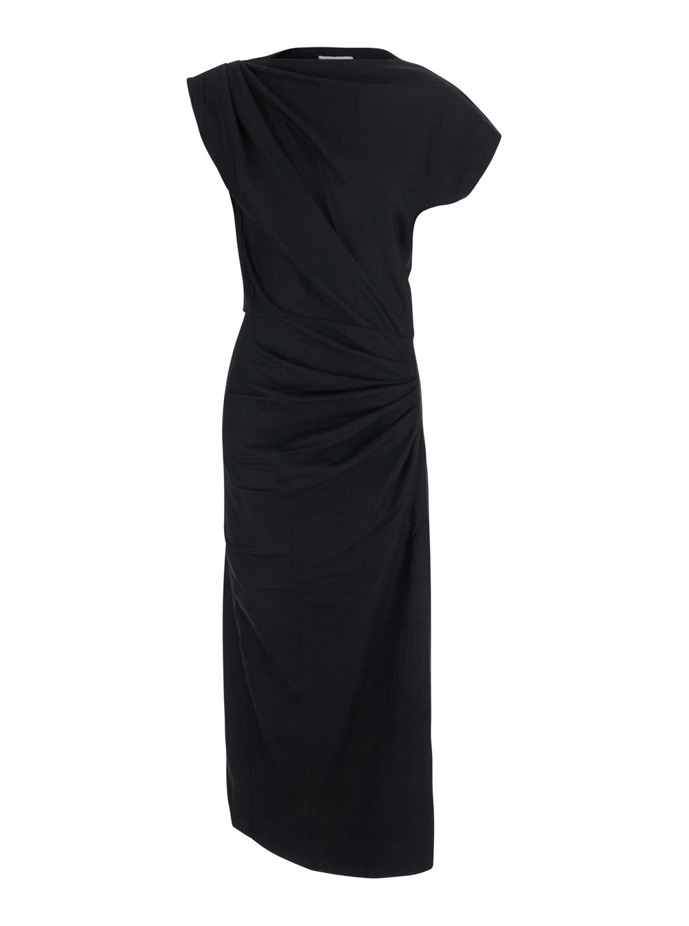 Isabel Marant Etoile Women 'Naerys' Black Long Dress With Asymmetric Design And All-Over Ruching In Fabric For Women