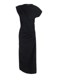 Isabel Marant Etoile Women 'Naerys' Black Long Dress With Asymmetric Design And All-Over Ruching In Fabric For Women