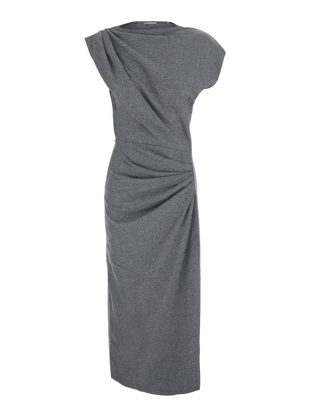 Isabel Marant Etoile Women 'Naerys' Grey Long Dress With Asymmetric Design And All-Over Ruching In Fabric For Women