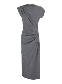 Isabel Marant Etoile Women 'Naerys' Grey Long Dress With Asymmetric Design And All-Over Ruching In Fabric For Women
