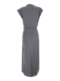 Isabel Marant Etoile Women 'Naerys' Grey Long Dress With Asymmetric Design And All-Over Ruching In Fabric For Women