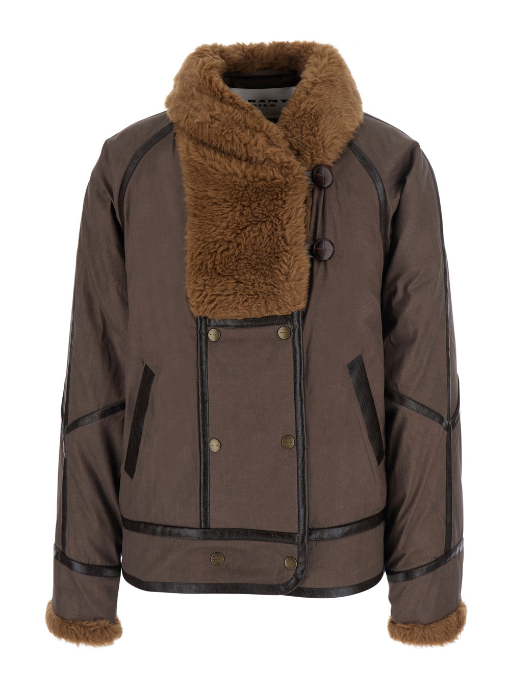 Isabel Marant Etoile Women 'Olinka' Brown Jacket With Fur Inserts And Side Pockets In Tech Fabric Women