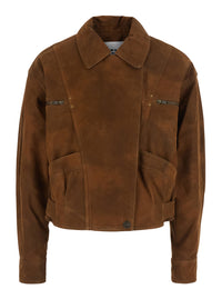 Isabel Marant Etoile Women 'Belma' Brown Jacket With Classic Collar And Logo Patch On The Back In Leather For Women