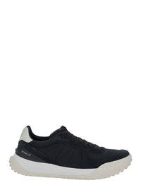 Moncler Men Black Low Top Sneakers With Logo Patch On The Back And Paneled Design In Leather And Fabric Men