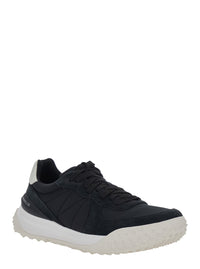 Moncler Men Black Low Top Sneakers With Logo Patch On The Back And Paneled Design In Leather And Fabric Men