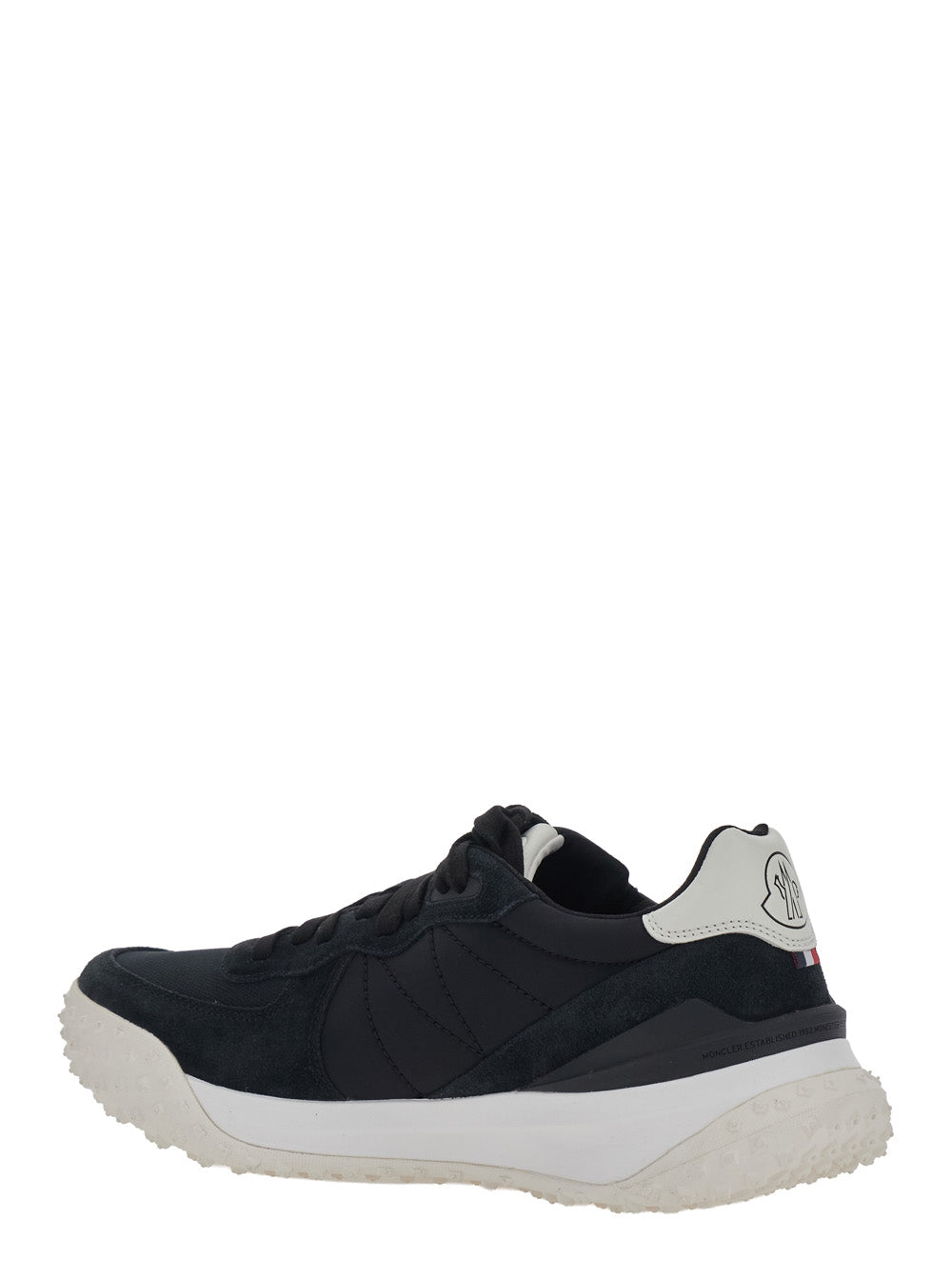 Moncler Men Black Low Top Sneakers With Logo Patch On The Back And Paneled Design In Leather And Fabric Men