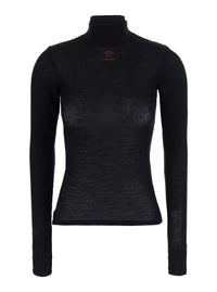 Versace Women Black High-Neck Top With Embroidered Medusa Logo On The Front In Wool For Women