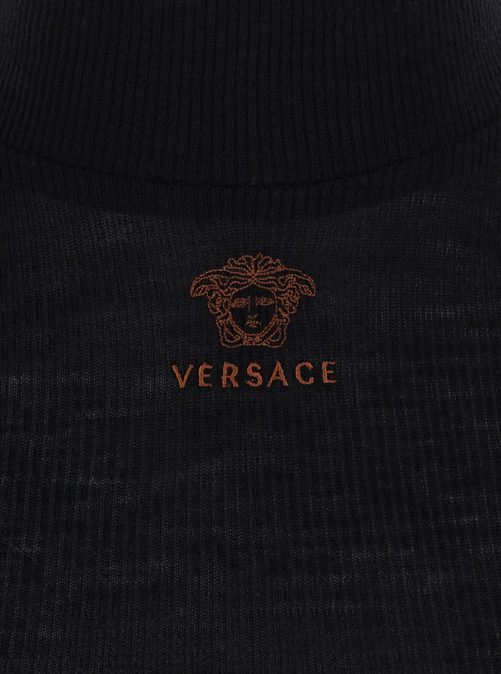 Versace Women Black High-Neck Top With Embroidered Medusa Logo On The Front In Wool For Women