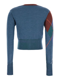 Vivienne Westwood Women Blue Crop Cardigan With Argyle Motif And Embroidered Logo On The Front In Wool Women
