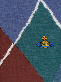 Vivienne Westwood Women Blue Crop Cardigan With Argyle Motif And Embroidered Logo On The Front In Wool Women