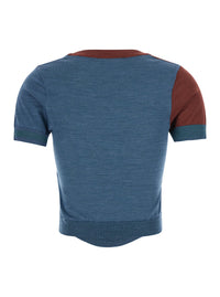 Vivienne Westwood Women Blue Crop Top With Argyle Motif And Embroidered Logo On The Front In Wool Women