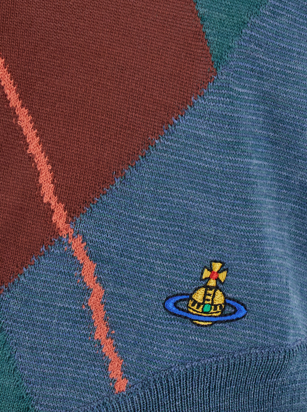 Vivienne Westwood Women Blue Crop Top With Argyle Motif And Embroidered Logo On The Front In Wool Women