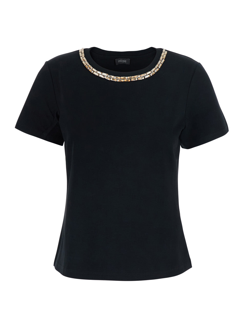 Leplain Women T-Shirt With Embroidered Details And Short Sleeves In Cotton And Spandex, Black Color For Men