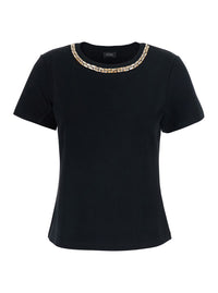 Leplain Women T-Shirt With Embroidered Details And Short Sleeves In Cotton And Spandex, Black Color For Men