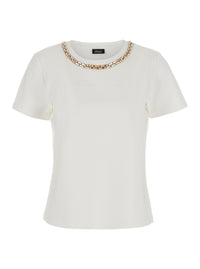 Leplain Women T-Shirt With Embroidered Details And Short Sleeves In White Cotton And Spandex Unisex