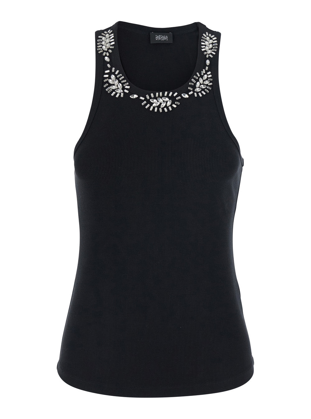 Leplain Women Ribbed Top Embroidery With Black Cotton And Spandex Embroidery For Women
