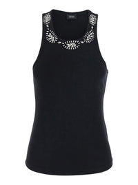 Leplain Women Ribbed Top Embroidery With Black Cotton And Spandex Embroidery For Women