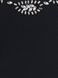 Leplain Women Ribbed Top Embroidery With Black Cotton And Spandex Embroidery For Women