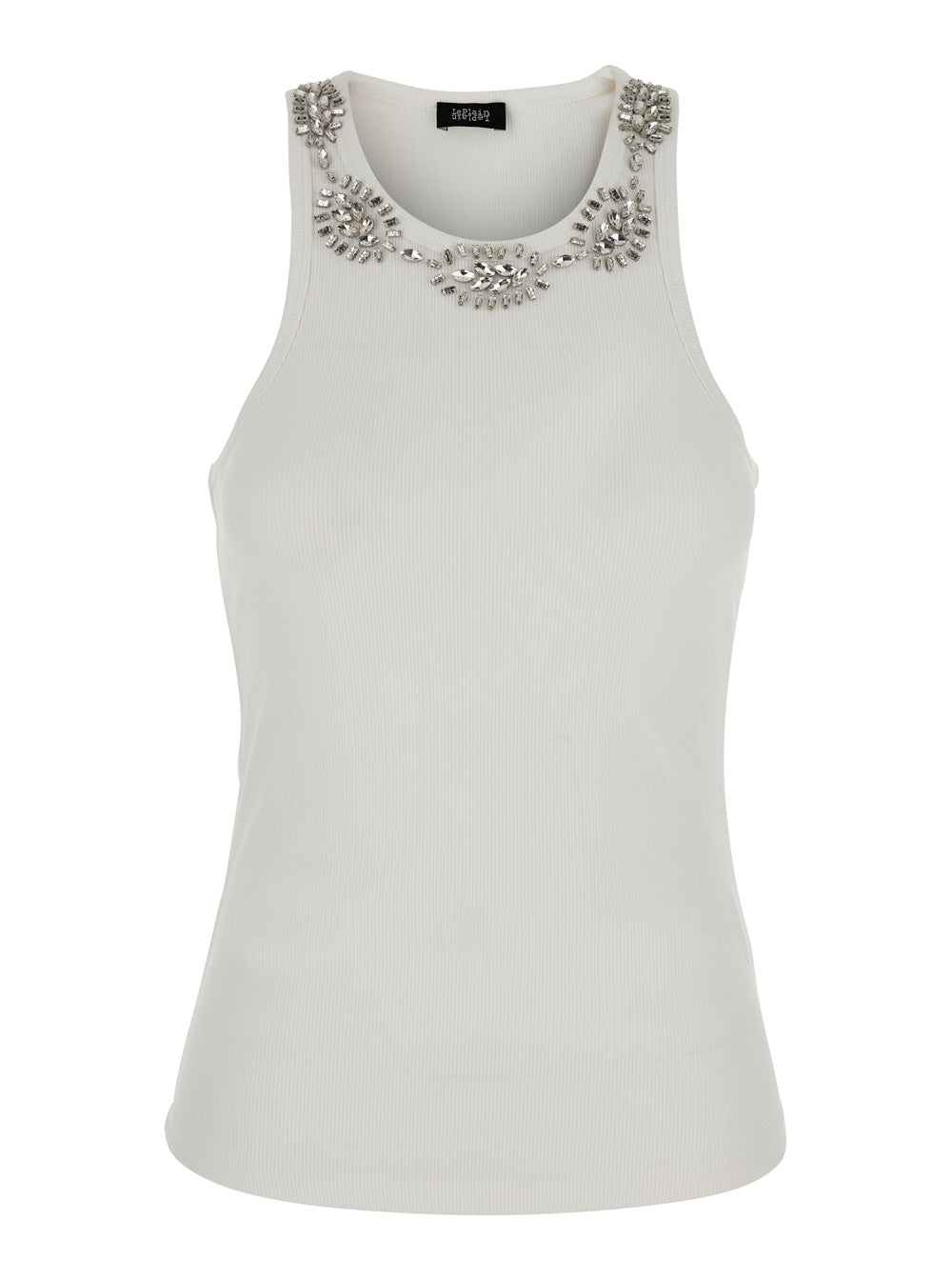 Leplain Women Ribbed Top Embroidery With Embroidered Details And Cotton And Spandex White Women