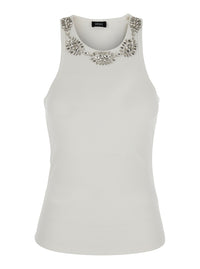 Leplain Women Ribbed Top Embroidery With Embroidered Details And Cotton And Spandex White Women