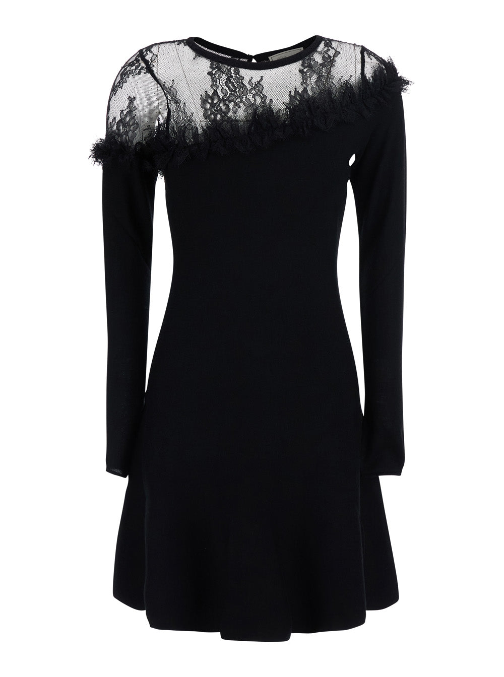 BLUMARINE Blumarine Women Black Round Neck Dress With Front Lace Embroidery In Wool For Women