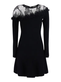 BLUMARINE Blumarine Women Black Round Neck Dress With Front Lace Embroidery In Wool For Women