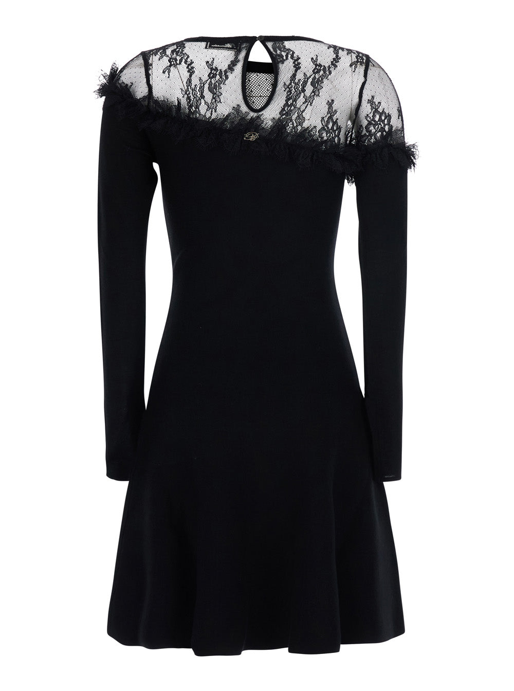 BLUMARINE Blumarine Women Black Round Neck Dress With Front Lace Embroidery In Wool For Women
