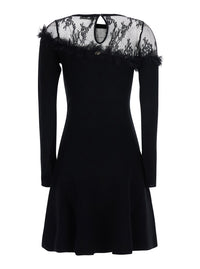 BLUMARINE Blumarine Women Black Round Neck Dress With Front Lace Embroidery In Wool For Women