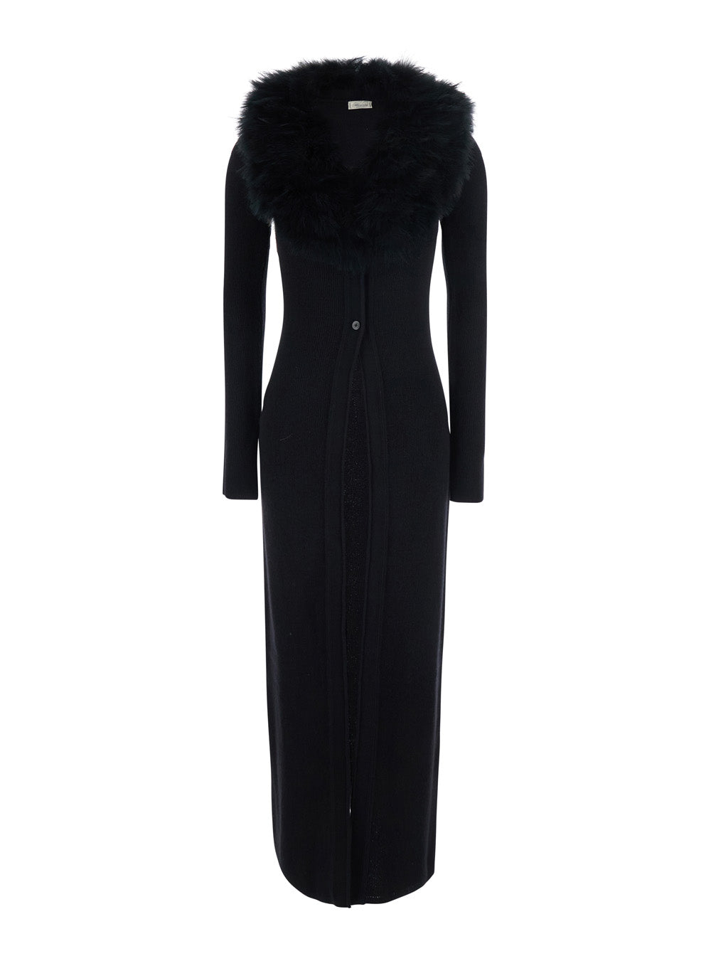 BLUMARINE Blumarine Women Black Long Dress With High Fur Collar In Wool For Women