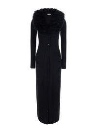 BLUMARINE Blumarine Women Black Long Dress With High Fur Collar In Wool For Women